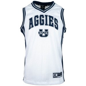 u-state aggies youth white basketball mesh jersey